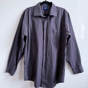 Egara Men's Purple Striped Non-Iron Dress Shirt Size 17 34/35 Slim Fit